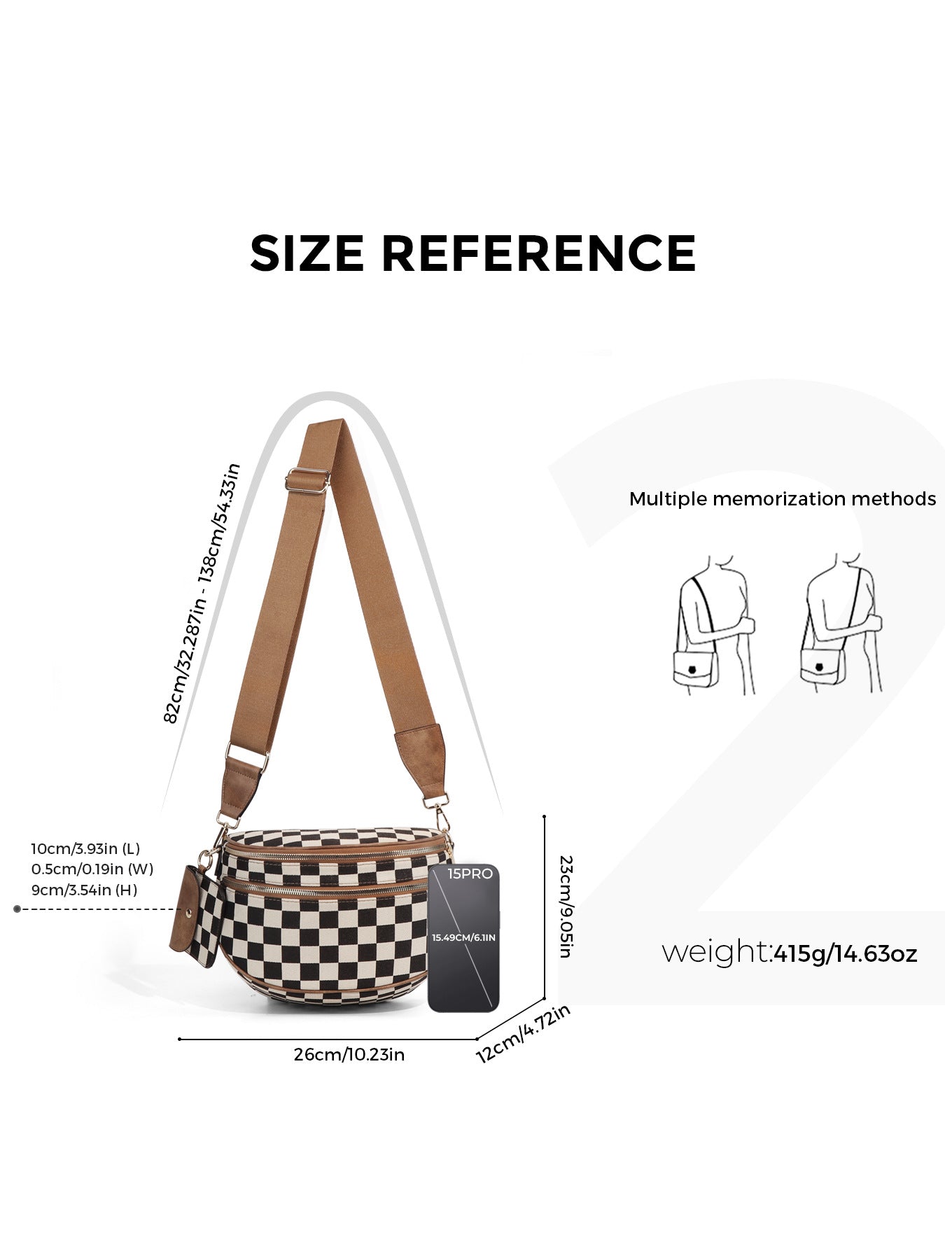 Checkered Crossbody Bag with Detachable Pouch