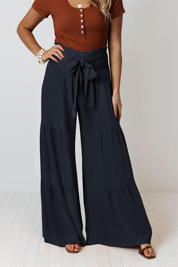 Boho Strappy Elastic Waist Wide Leg Pants