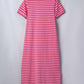 Rose Stripe Striped Short Sleeve Scalloped Trim Side Slit T-Shirt Dress