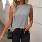 Solid Color Crew Neck Pleated Tank Top