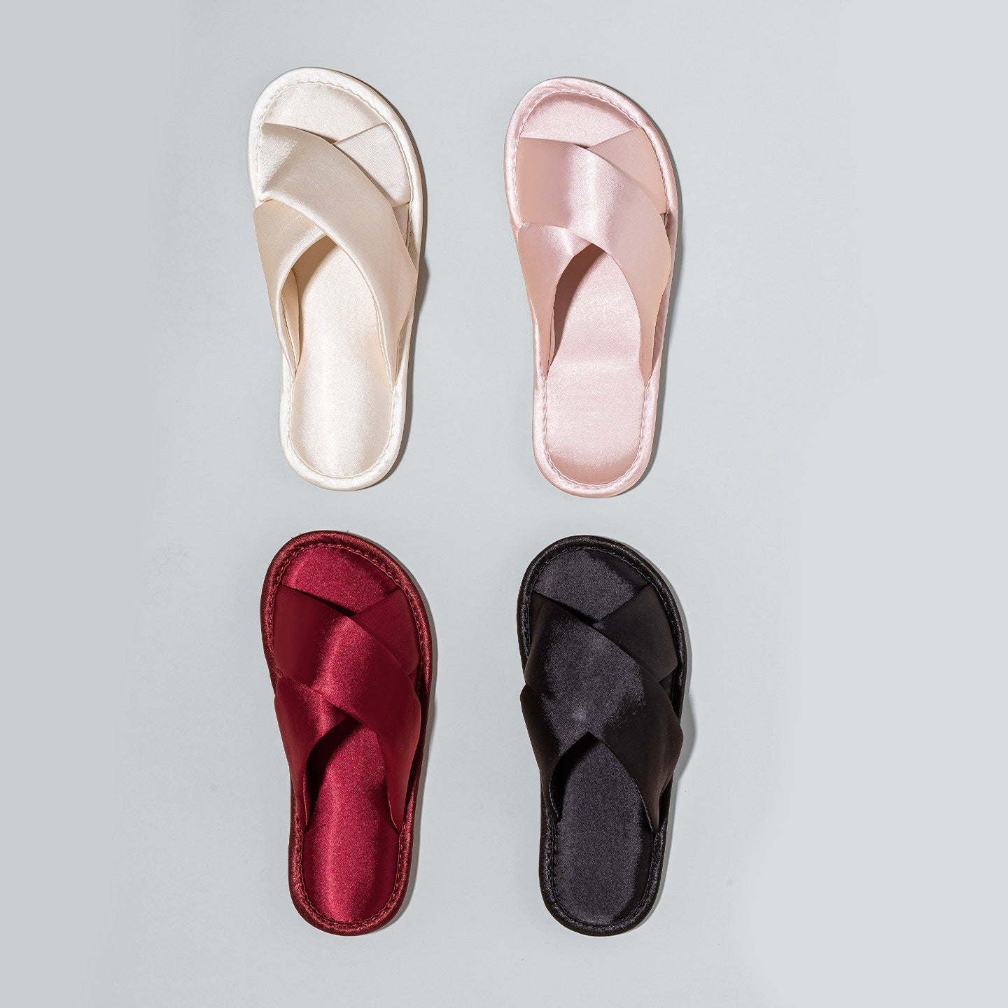 Women's Satin Cross-Strap Slide Slippers