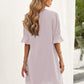 Notched Neck Flounce Sleeve Tunic Dress