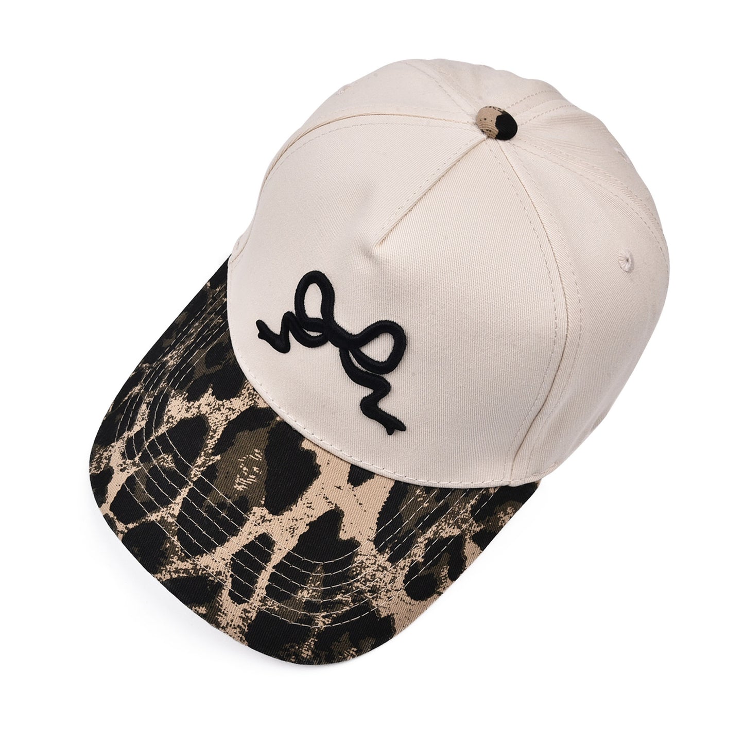 Leopard Print Canvas Hat with Embroidery Bow