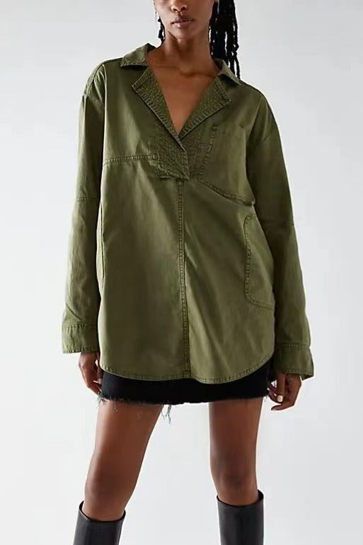 Long-Sleeved Coat V-Neck