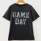 Black Game Day Camo Letter Print Round Neck Casual T Shirt