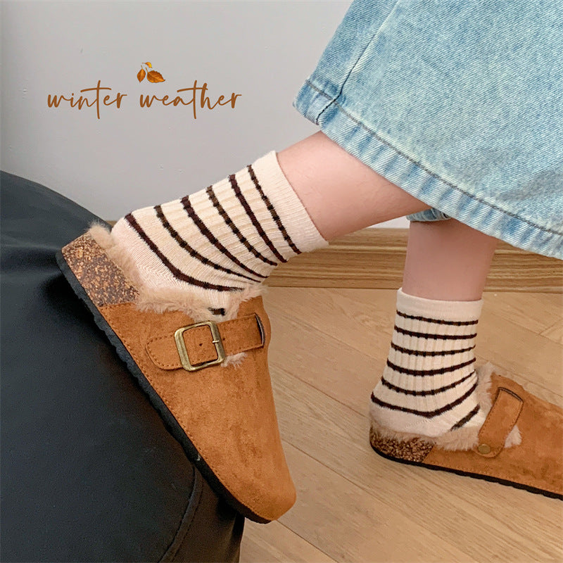 Plush Flat Closed Toe Half Slippers