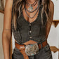 Western Button V Neck Denim Vest Top