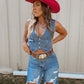 Western Button V Neck Denim Vest Top