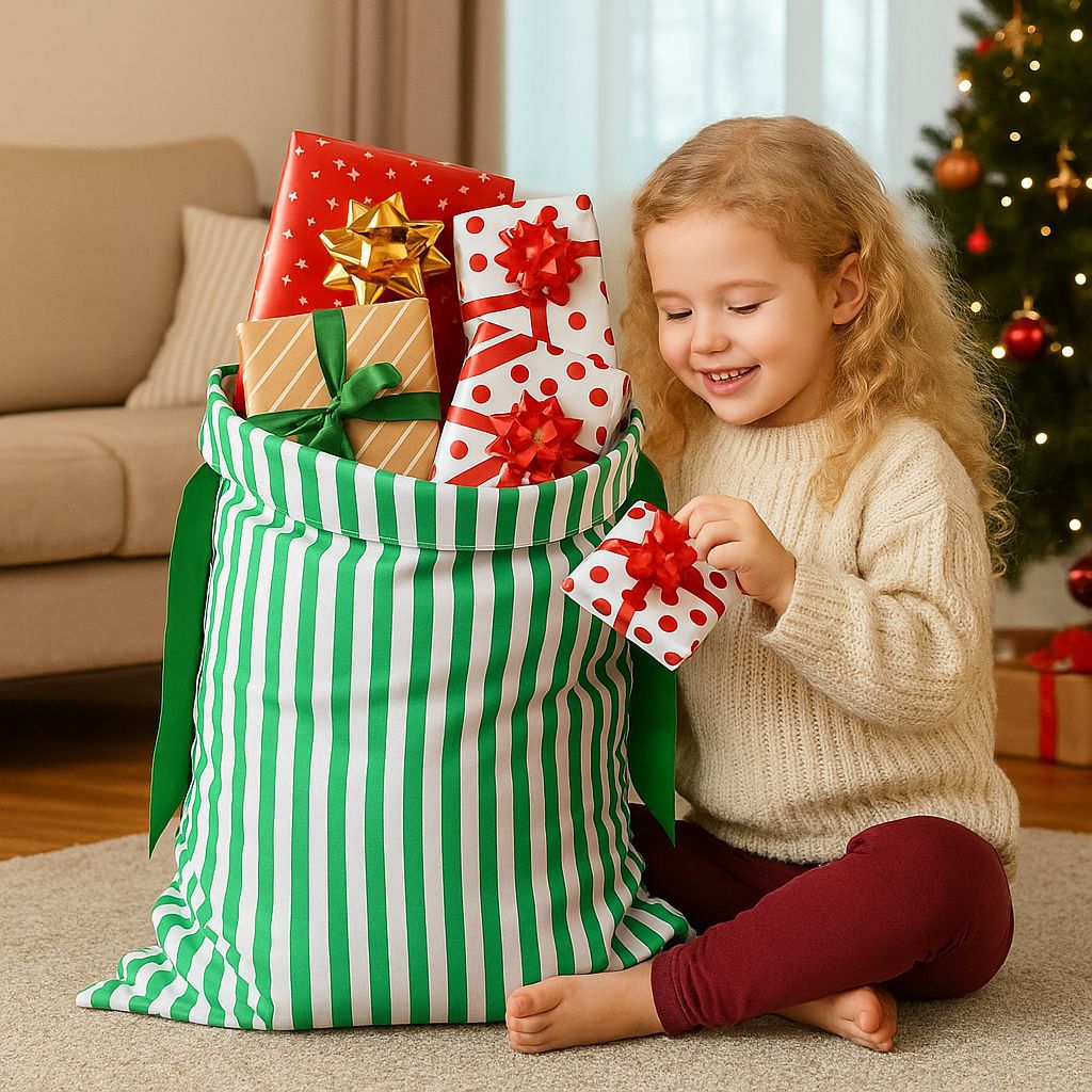 Striped Festive Drawstring Christmas Gift Sack