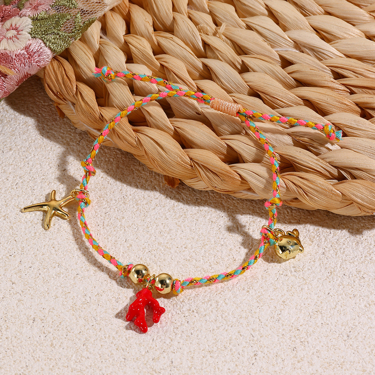 Marine Style Starfish Shell Turquoise Shell Beaded Chain Stretch Bracelets
