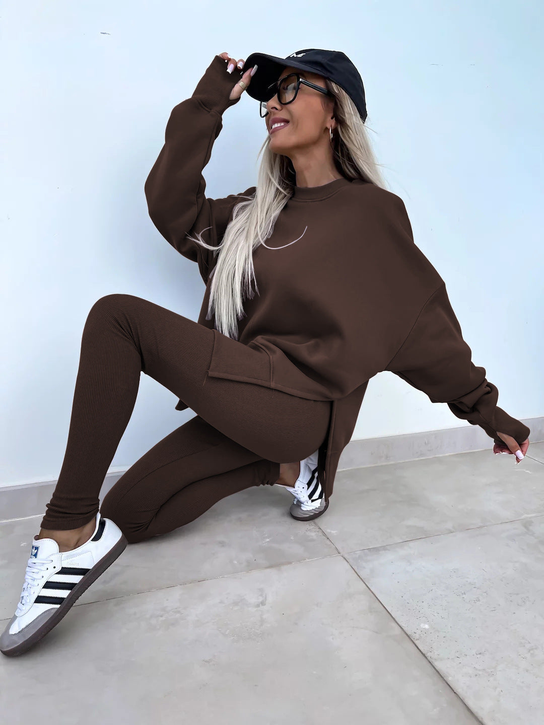 Solid Sweatshirt + Leggings Set