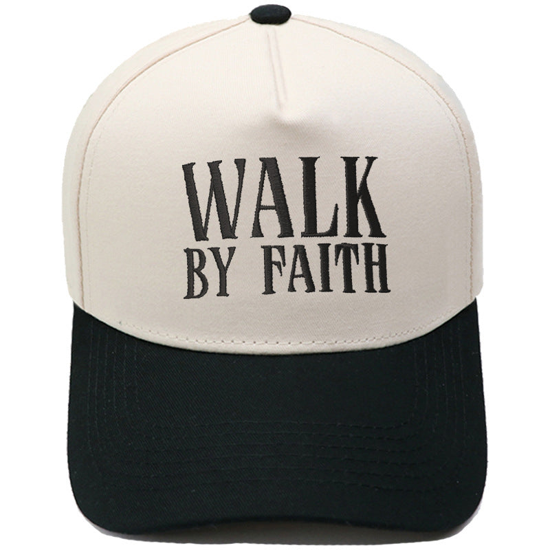 "Walk by Faith" Embroidered Retro Color-Block Trucker Hat