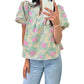 Short Bubble Sleeve Summer Floral Blouse