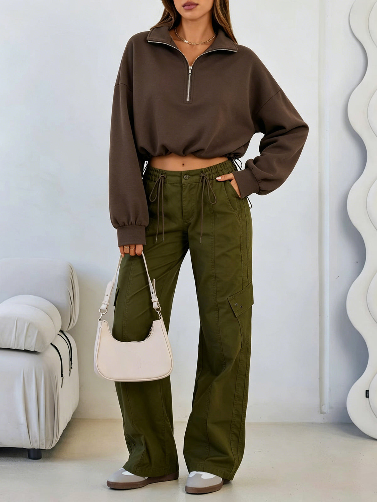 Women's Cropped Half-Zip Sweatshirt