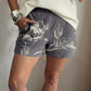 Western Print Elastic Waist Cotton Denim Shorts