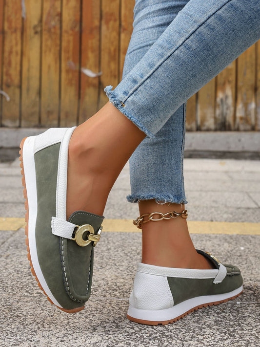 Metal Button Flat Casual Fabric Upper Shoes