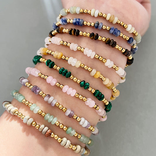 Dainty Gemstone & Gold Bead Bracelet