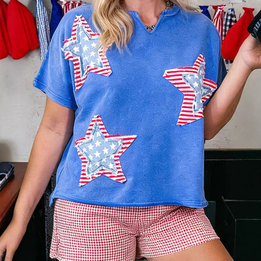 Patriot Star Patched Notched Neck Mineral Washed Tee
