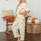 Beige Duck Print Short Sleeve Top Pocket Pants 2pcs Casual Set