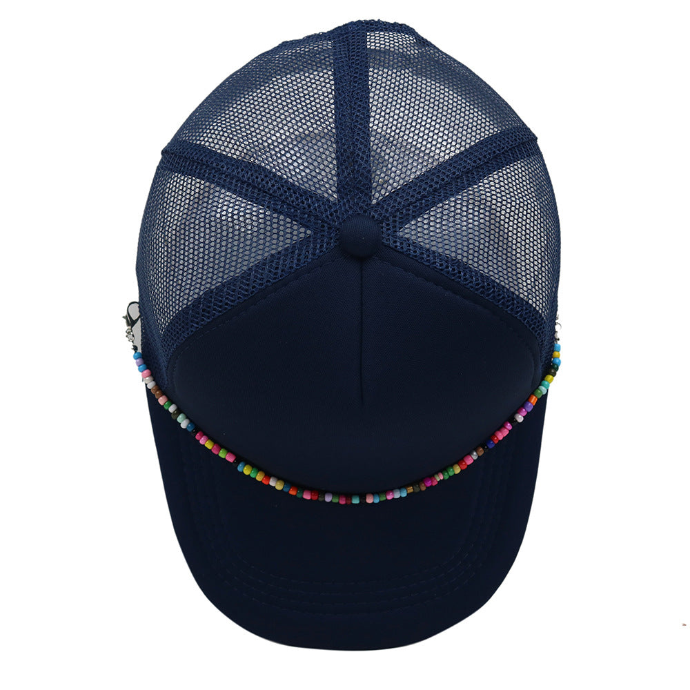 Multicolor Beaded Band Black Trucker Hat