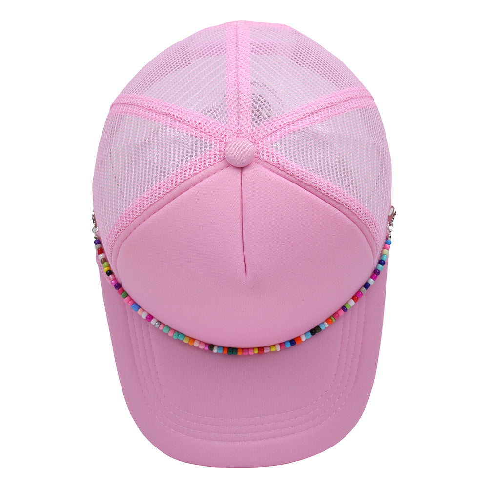 Multicolor Beaded Band Black Trucker Hat