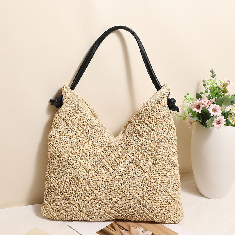 Geometric Woven Straw Beach Bag