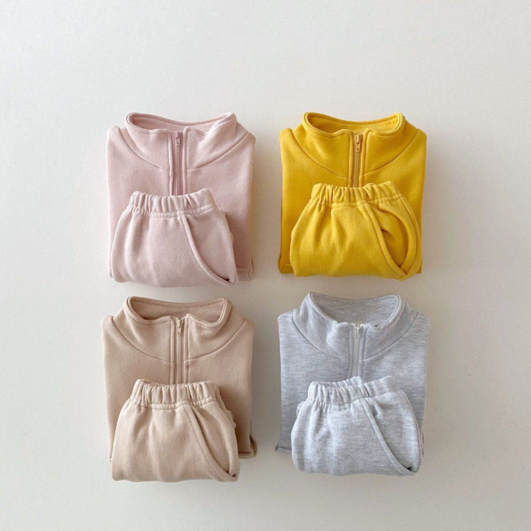Kids Casual Half-Zip Sweatshirt & Joggers Two-Piece Matching Outfit