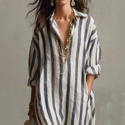Stylish Long Striped Cardigan-Style Dress for Women