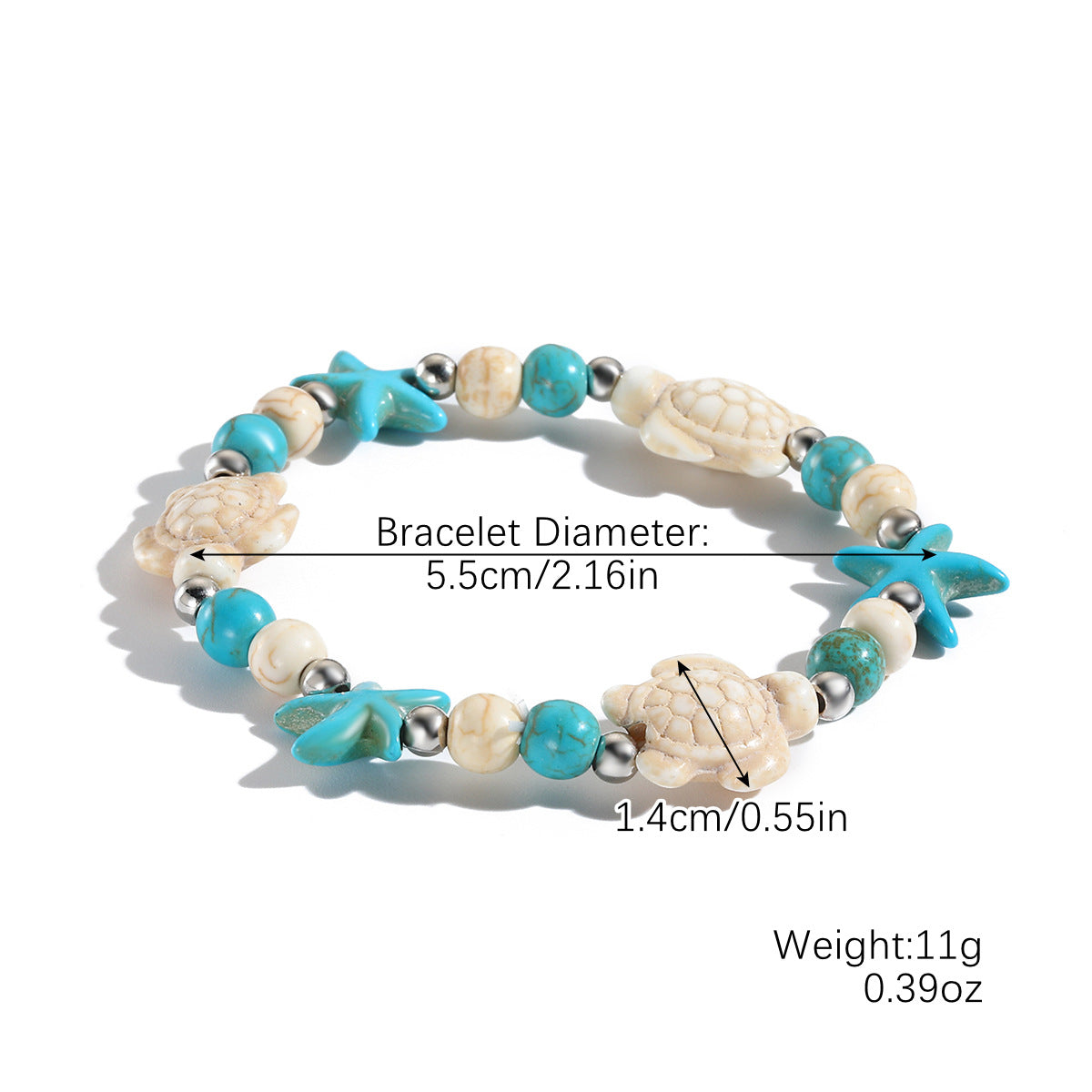 Marine Style Starfish Shell Turquoise Shell Beaded Chain Stretch Bracelets