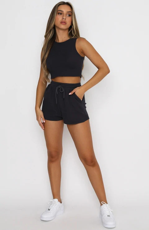 Ribbed Sleeveless Top + Shorts Set