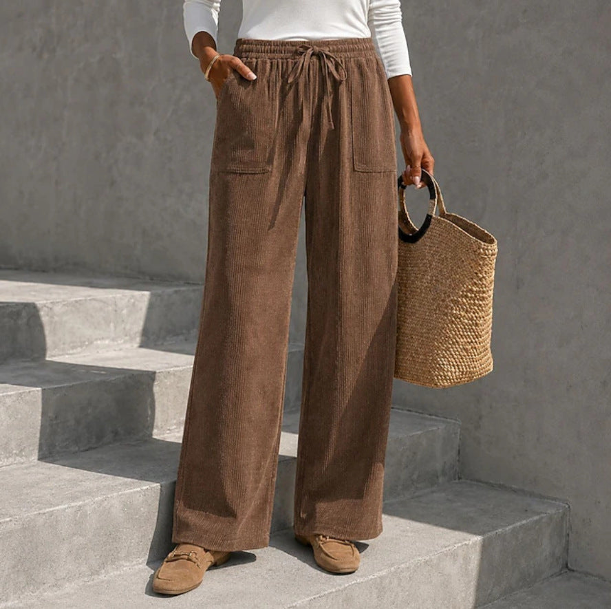 Women's High-Waisted Corduroy Wide-Leg Pants