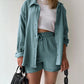 Textured Shirt + Drawstring Shorts 2-Piece Set