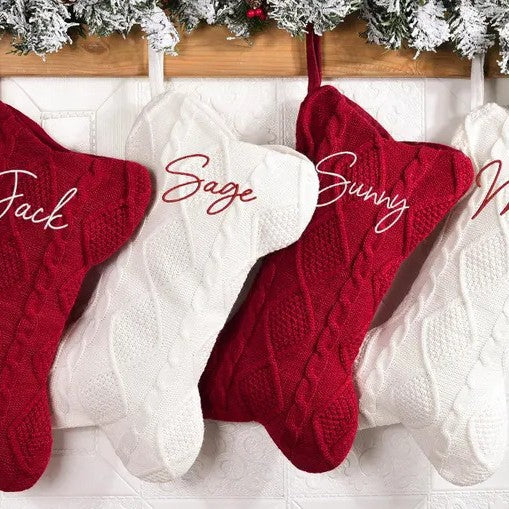 Custom Dog Bone Cable-Knit Christmas Stockings