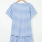 Stripe Knitted Short Sleeve Top and Drawstring Shorts Set