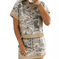 Retro Camouflage Color Block Trim Skort 2pcs Outfit