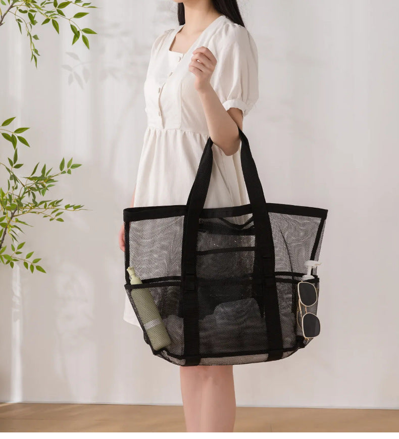Mesh Fabric Travel Storage Bag Large Capacity Visual Partition Storage Handbag
