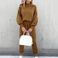 Solid Color High Collar Casual Top+pants Two-piece Set