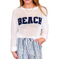 White Chenille BEACH Lettering Hollow Out Knit Casual Sweater