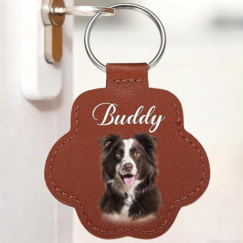 Custom Pet Memorial PU Leather Keychain