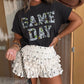 Black Game Day Camo Letter Print Round Neck Casual T Shirt