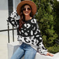 Leopard Trim Dropped Shoulder Sweater