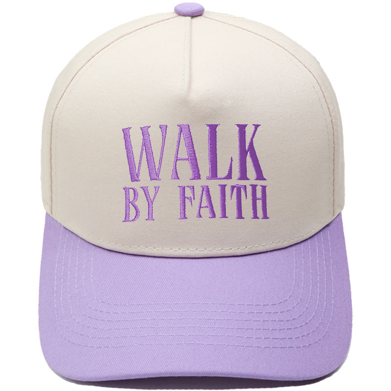 "Walk by Faith" Embroidered Retro Color-Block Trucker Hat