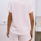Stripe Knitted Short Sleeve Top and Drawstring Shorts Set