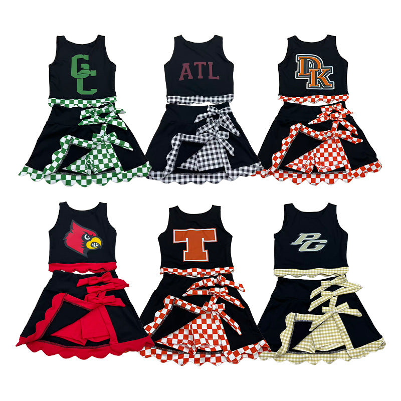Custom Text Logo Girls' Sleeveless Top and Skirt Two-Piece Set