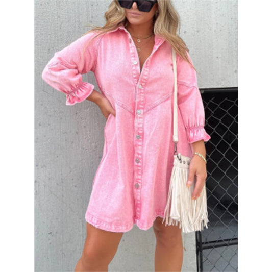 Balloon Sleeve Shirt Denim Dress