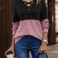 V-Neck Color Block Long Sleeve Top