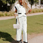 Color Block Pocketed T Shirt and Wide Leg Pants Set