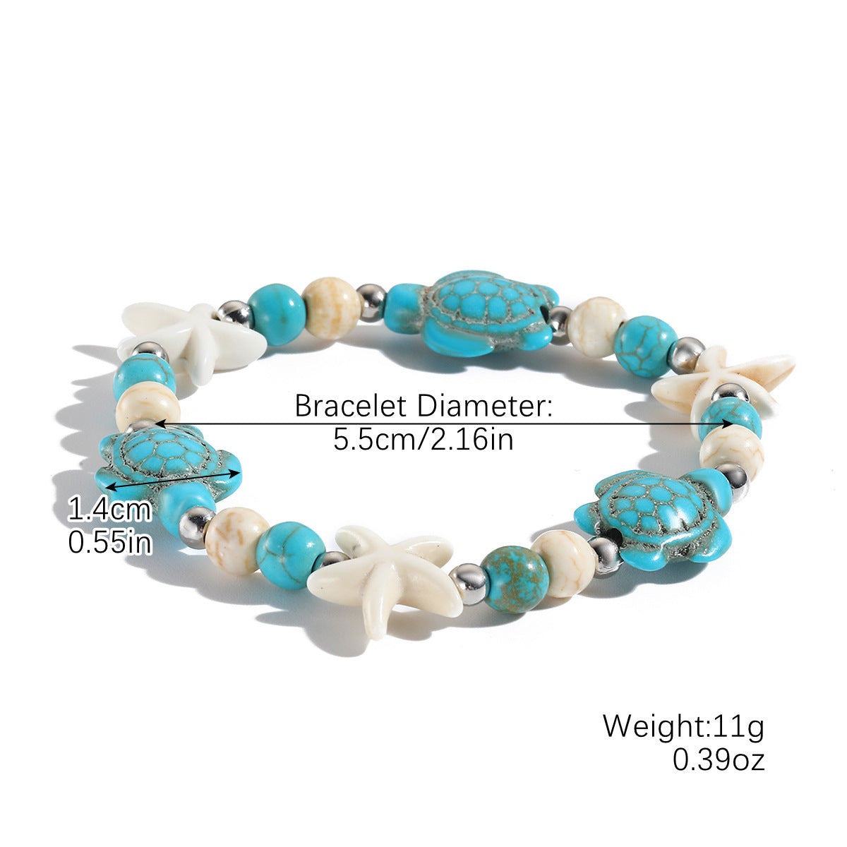 Marine Style Starfish Shell Turquoise Shell Beaded Chain Stretch Bracelets