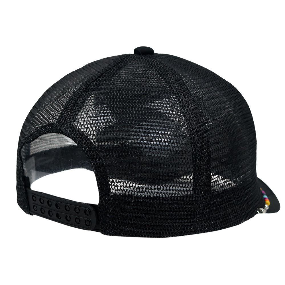 Multicolor Beaded Band Black Trucker Hat