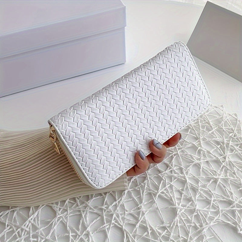 Vagan Leather Woven Zip-Around Clutch Wallet
